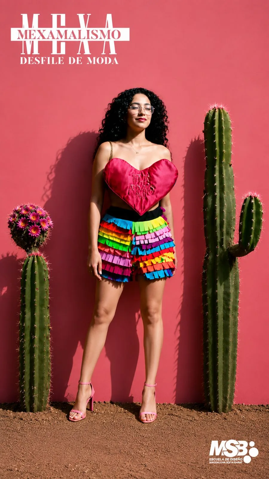Falda de olanes en colores de sarape con top rojo